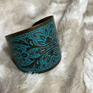 Blue rustic cuff bracelet adjustable